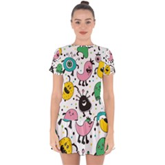 Cute And Fun Monsters Pattern Drop Hem Mini Chiffon Dress by Bigfootshirtshop