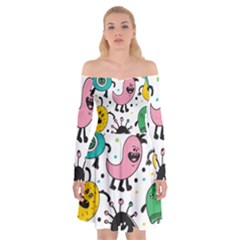 Cute And Fun Monsters Pattern Off Shoulder Skater Dress by Bigfootshirtshop