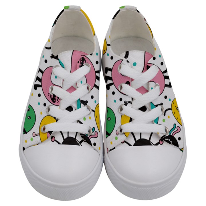 Cute And Fun Monsters Pattern Kids  Low Top Canvas Sneakers