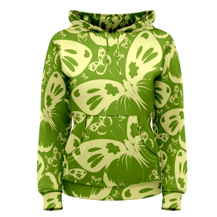 Pale Green Butterflies Pattern Women s Pullover Hoodie