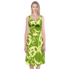 Pale Green Butterflies Pattern Midi Sleeveless Dress by Bigfootshirtshop