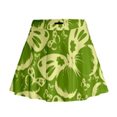 Pale Green Butterflies Pattern Mini Flare Skirt by Bigfootshirtshop