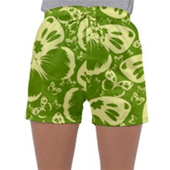 Pale Green Butterflies Pattern Sleepwear Shorts by Bigfootshirtshop