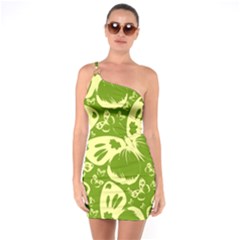 Pale Green Butterflies Pattern One Soulder Bodycon Dress by Bigfootshirtshop