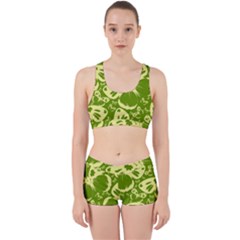 Pale Green Butterflies Pattern Work It Out Sports Bra Set