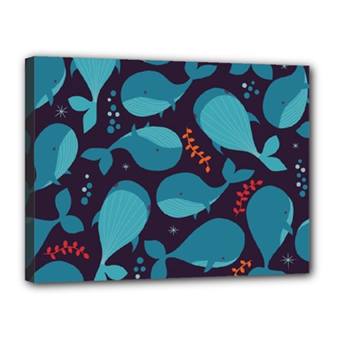 Blue Whale Pattern Canvas 16  X 12  by Bigfootshirtshop