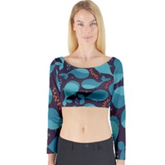 Blue Whale Pattern Long Sleeve Crop Top by Bigfootshirtshop