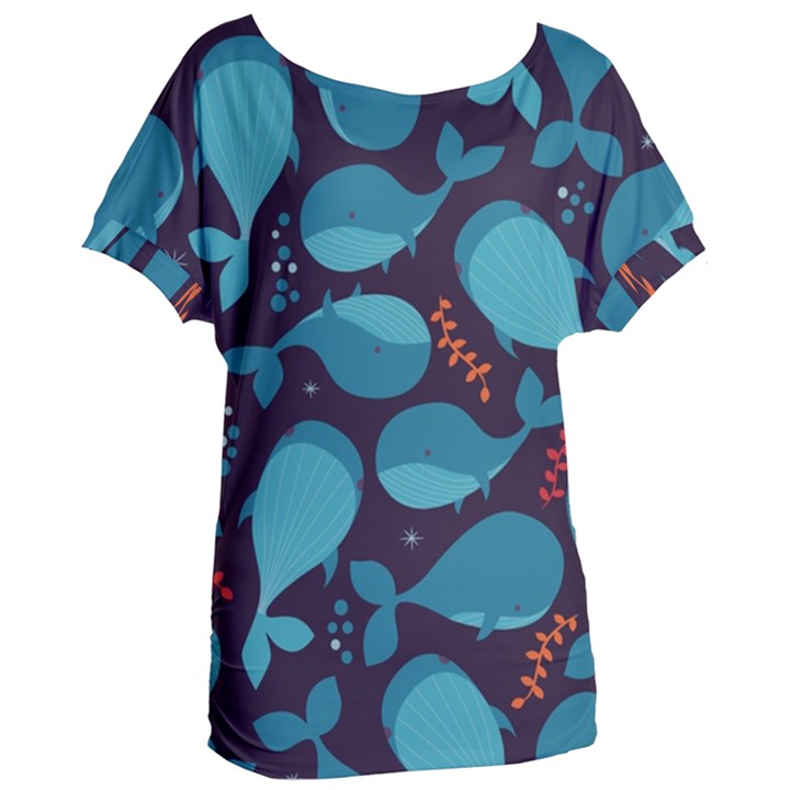 Blue Whale Pattern Women s Oversized Tee