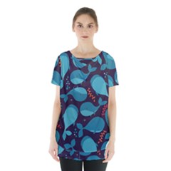 Blue Whale Pattern Skirt Hem Sports Top