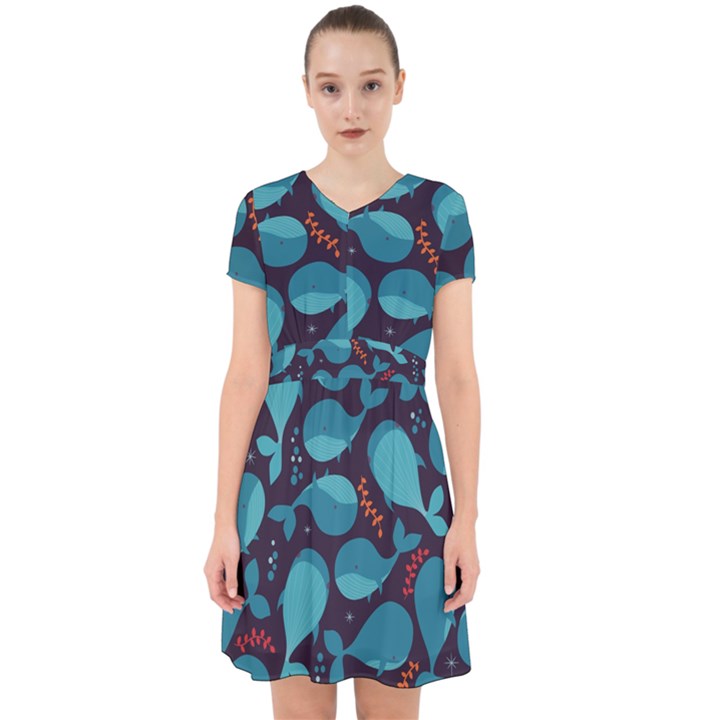 Blue Whale Pattern Adorable in Chiffon Dress