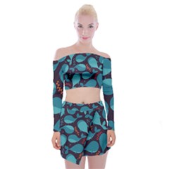 Blue Whale Pattern Off Shoulder Top With Mini Skirt Set by Bigfootshirtshop