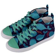 Blue Whale Pattern Women s Mid-top Canvas Sneakers