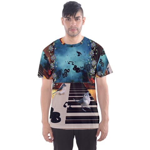 Music, Piano With Birds And Butterflies Men s Sports Mesh Tee by FantasyWorld7