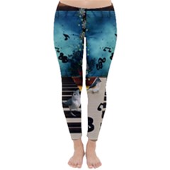 Music, Piano With Birds And Butterflies Classic Winter Leggings