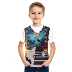 Music, Piano With Birds And Butterflies Kids  Sportswear by FantasyWorld7