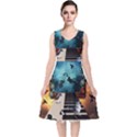 Music, Piano With Birds And Butterflies V-Neck Midi Sleeveless Dress  View1