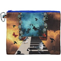 Music, Piano With Birds And Butterflies Canvas Cosmetic Bag (XXXL)