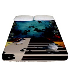 Music, Piano With Birds And Butterflies Fitted Sheet (king Size) by FantasyWorld7