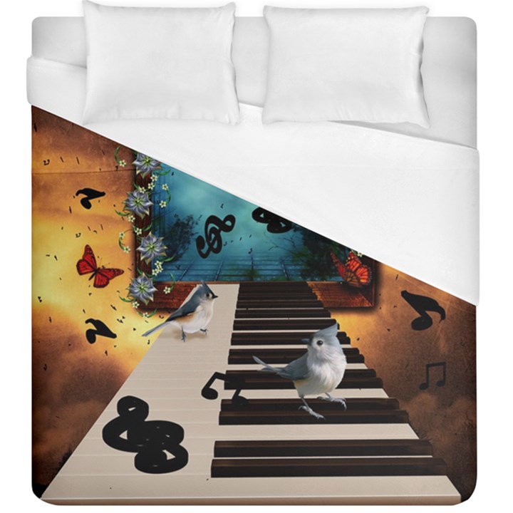 Music, Piano With Birds And Butterflies Duvet Cover (King Size)