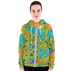 Colorful Dragons Pattern Women s Zipper Hoodie