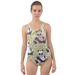 Fun Panda Pattern Cut-out Back One Piece Swimsuit by Bigfootshirtshop