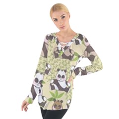 Fun Panda Pattern Tie Up Tee by Bigfootshirtshop