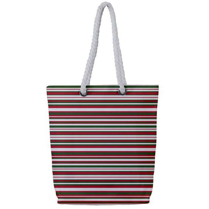 Christmas Stripes Pattern Full Print Rope Handle Tote (Small)