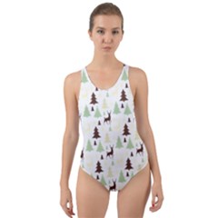 Reindeer Tree Forest Cut-out Back One Piece Swimsuit by patternstudio