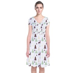 Reindeer Tree Forest Short Sleeve Front Wrap Dress by patternstudio