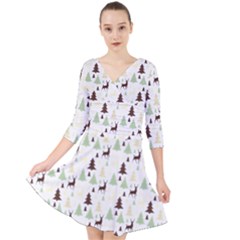 Reindeer Tree Forest Quarter Sleeve Front Wrap Dress	 by patternstudio