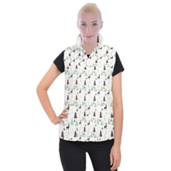 Reindeer Tree Forest Women s Button Up Puffer Vest by patternstudio