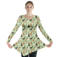 Reindeer Tree Forest Art Long Sleeve Tunic  by patternstudio