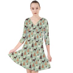 Reindeer Tree Forest Art Quarter Sleeve Front Wrap Dress	 by patternstudio