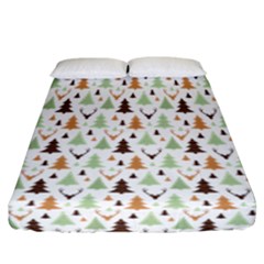 Reindeer Christmas Tree Jungle Art Fitted Sheet (california King Size) by patternstudio