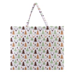 Reindeer Christmas Tree Jungle Art Zipper Large Tote Bag