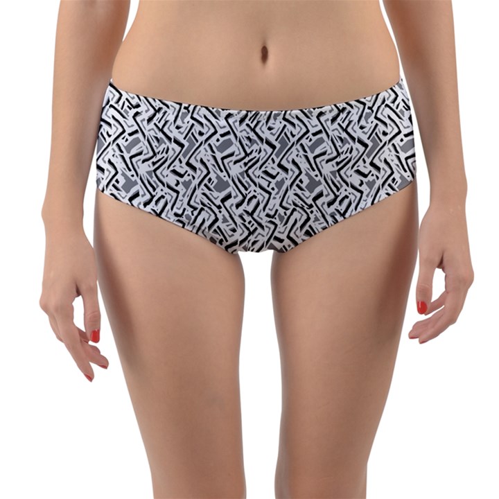 Wavy Intricate Seamless Pattern Design Reversible Mid-Waist Bikini Bottoms