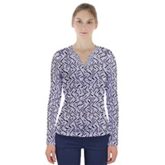 Wavy Intricate Seamless Pattern Design V-neck Long Sleeve Top