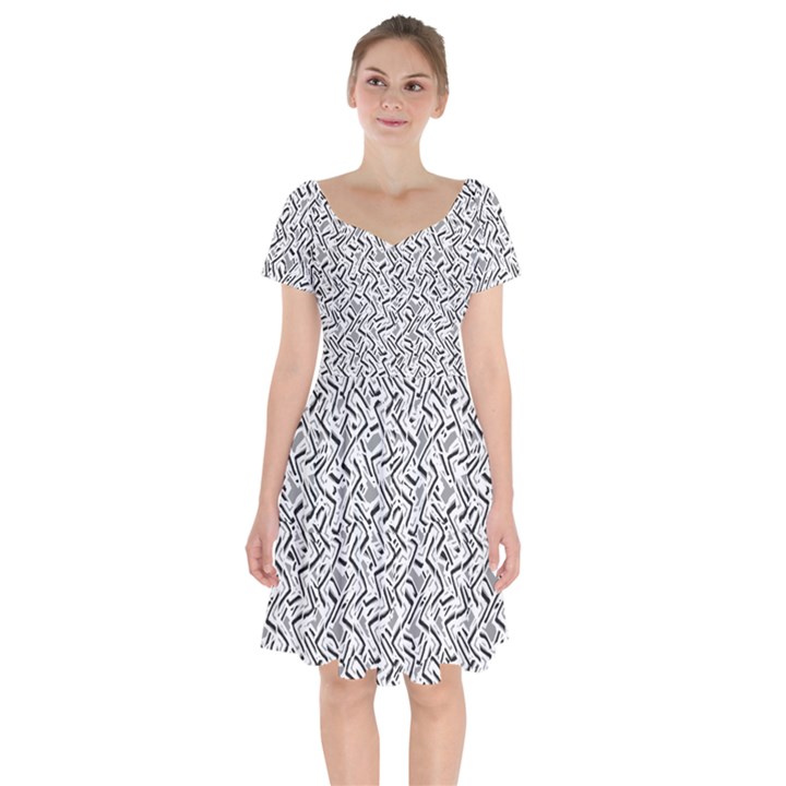 Wavy Intricate Seamless Pattern Design Short Sleeve Bardot Dress