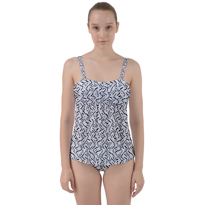 Wavy Intricate Seamless Pattern Design Twist Front Tankini Set