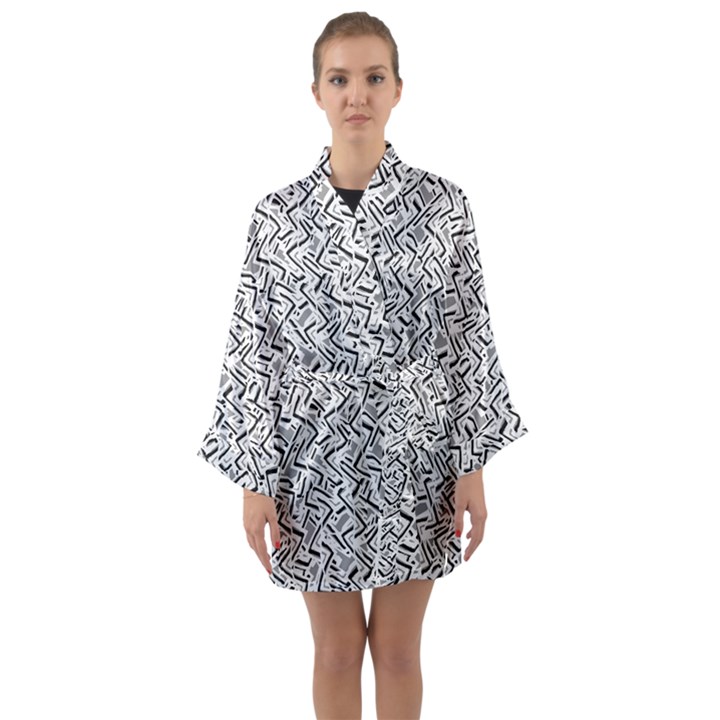 Wavy Intricate Seamless Pattern Design Long Sleeve Kimono Robe