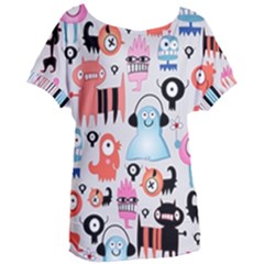 Funky Monsters Pattern Women s Oversized Tee