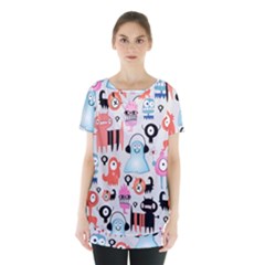 Funky Monsters Pattern Skirt Hem Sports Top