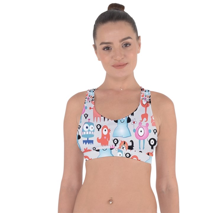 Funky Monsters Pattern Cross String Back Sports Bra