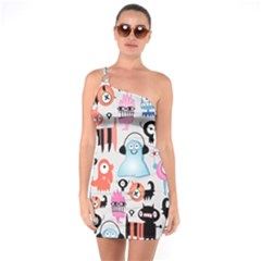 Funky Monsters Pattern One Soulder Bodycon Dress by Bigfootshirtshop