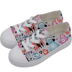 Funky Monsters Pattern Kids  Low Top Canvas Sneakers by Bigfootshirtshop