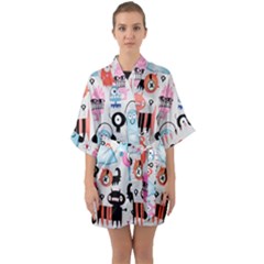 Funky Monsters Pattern Quarter Sleeve Kimono Robe by Bigfootshirtshop