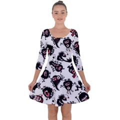 Goofy Monsters Pattern  Quarter Sleeve Skater Dress