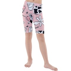 Fresh Milk Cow Pattern Kids  Mid Length Swim Shorts by Bigfootshirtshop