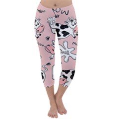 Fresh Milk Cow Pattern Capri Winter Leggings 