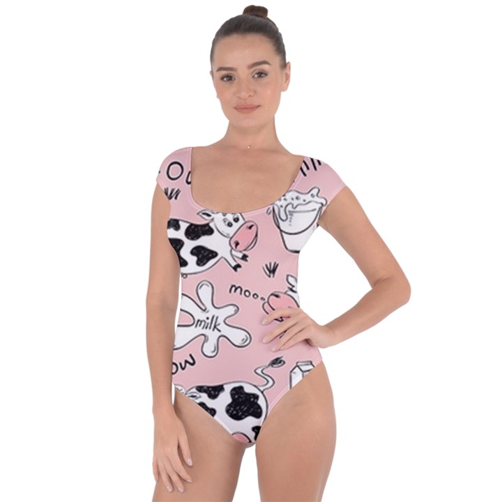 Fresh Milk Cow Pattern Short Sleeve Leotard 